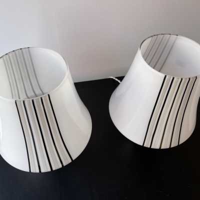 Pair of striped Murano glass lamps. Italy 1970. in the style of Venini, Vistosi, Veronese, La Murrina, Stilux, Aldo Carlo Nason, Stilnovo, Joe Colombo, Arteluce, Arredoluce, Italian design Lumi, Luci, Rggiani, Sciolari, Werner Pantone, Luigi Colani, Raak, Angelo Lelii, Angelo Brotto, Esperia, Francesco Bocola, Superstudio, Enrico Tronconi, Mario Bellini, Harvey Guzzini, Luigi Massoni, Martinelli, Pierre Cardin, Fabio Lenci, Gio Ponti. mid-century floor lamp chandelier sconces