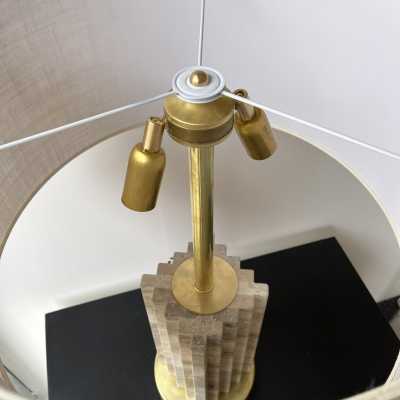 Pair of travertine and brass lamps. Italy 1990 in the style of the 1970s.