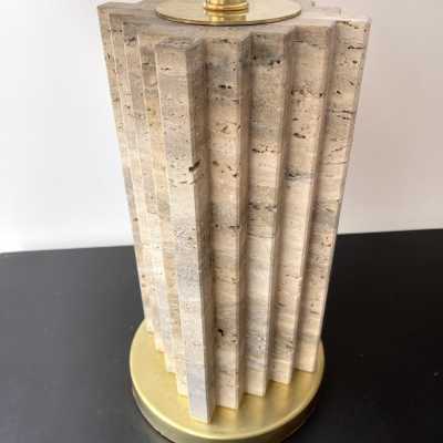 Pair of travertine and brass lamps. Italy 1990 in the style of the 1970s.