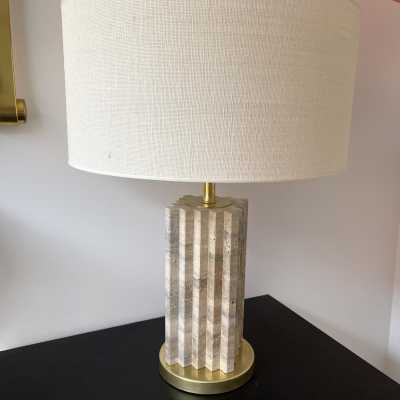 Pair of travertine and brass lamps. Italy 1990 in the style of the 1970s.