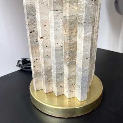 Pair of travertine and brass lamps. Italy 1990 in the style of the 1970s.