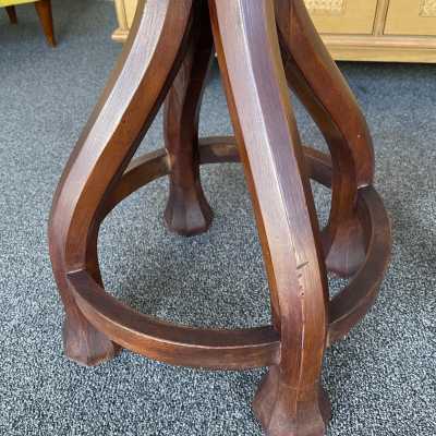 Pair of bar stools in wood and sheepskin. italy 1970 in Art Nouveau style, Art Deco 1940, 1950, 1960, Mid-Century Modern mood. armchairs chairs poufs table side tables lamps floor lamp sconces