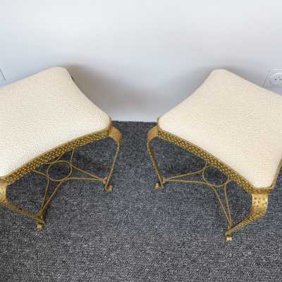 stools pair wrought iron gilt gold leaf pier luigi colli italy 1950 1940 1960 brass