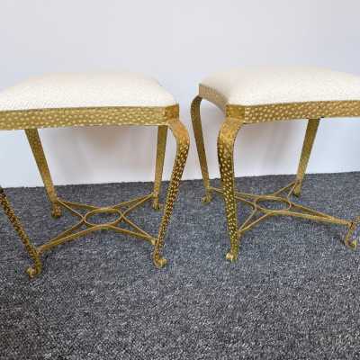 stools pair wrought iron gilt gold leaf pier luigi colli italy 1950 1940 1960 brass