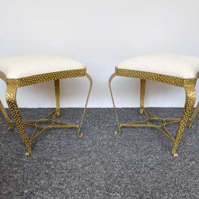 stools pair wrought iron gilt gold leaf pier luigi colli italy 1950 1940 1960 brass