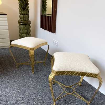 stools pair wrought iron gilt gold leaf pier luigi colli italy 1950 1940 1960 brass
