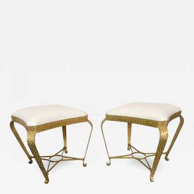 stools pair wrought iron gilt gold leaf pier luigi colli italy 1950 1940 1960 brass