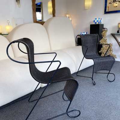 ron arad driade zigo chairs armchairs bridge metal rattan italy 1990 1980