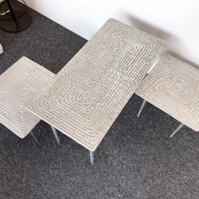 Set of 3 coffee tables and side tables in cast iron. Italy 1990 Garouste and Bonetti, Hubert Le Gall, Waiting for the Barbarians 1980
