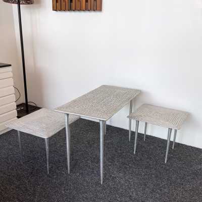 Set of 3 coffee tables and side tables in cast iron. Italy 1990 Garouste and Bonetti, Hubert Le Gall, Waiting for the Barbarians 1980