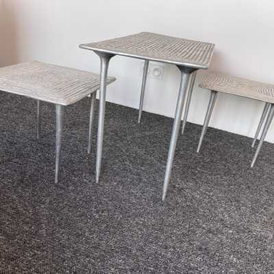 Set of 3 coffee tables and side tables in cast iron. Italy 1990 Garouste and Bonetti, Hubert Le Gall, Waiting for the Barbarians 1980