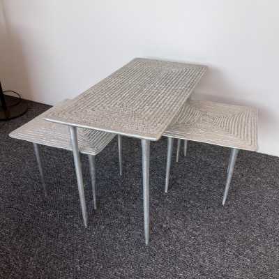 Set of 3 coffee tables and side tables in cast iron. Italy 1990 Garouste and Bonetti, Hubert Le Gall, Waiting for the Barbarians 1980