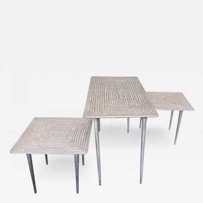 Set of 3 coffee tables and side tables in cast iron. Italy 1990 Garouste and Bonetti, Hubert Le Gall, Waiting for the Barbarians 1980