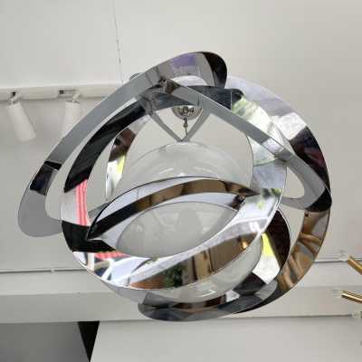Space age saturn chandelier or suspension in chromed metal and opaline Murano glass. Italy 1970. in the style of Venini, Vistosi, Veronese, La Murrina, Stilux, Aldo Carlo Nason, Stilnovo, Joe Colombo, Arteluce, Arredoluce, Lumi, Luci, Rggiani, Sciolari, Werner Pantone, Luigi Colani, Raak, Angelo Lelii, Angelo Brotto, Esperia, Francesco Bocola, Superstudio, Enrico Tronconi, Mario Bellini, Harvey Guzzini, Luigi Massoni, Martinelli, Pierre Cardin, Fabio Lenci, Gio Ponti. floor lamp sconces