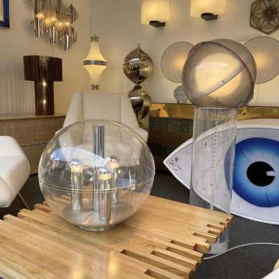 lamp plexiglass metal chrome stilux space age milano italy 1970