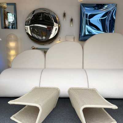 pair pouffes rattan stools tito agnoli bonacina italy 1970 1980