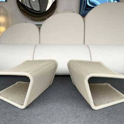pair pouffes rattan stools tito agnoli bonacina italy 1970 1980