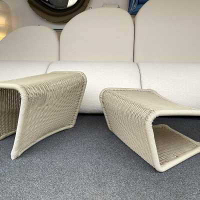 pair pouffes rattan stools tito agnoli bonacina italy 1970 1980