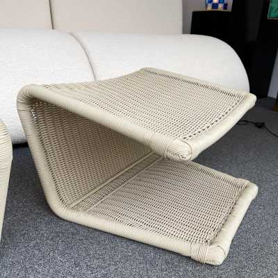 pair pouffes rattan stools tito agnoli bonacina italy 1970 1980