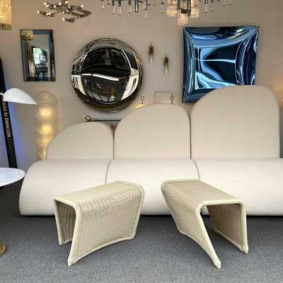 pair pouffes rattan stools tito agnoli bonacina italy 1970 1980