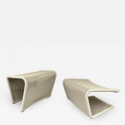 pair pouffes rattan stools tito agnoli bonacina italy 1970 1980
