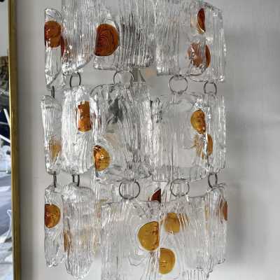 Pair of Murano glass and metal sconces by Toni Zuccheri for Mazzega. Italy 1970 chandelier lamps Carlo Aldo Nason venini vistosi la murrina