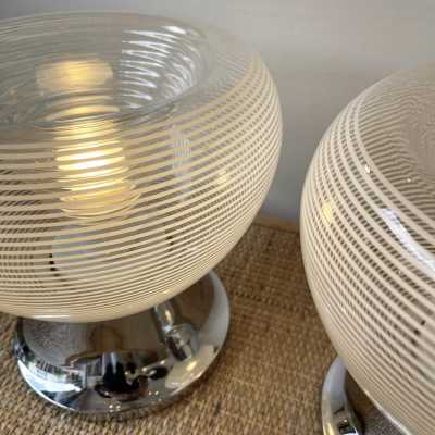 Pair of lamps in striped murano glass and chromed metal by VeArt. Italy 1970 mazzega carlo aldo nason venini vistosi la murrina