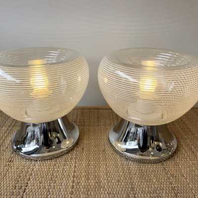 Pair of lamps in striped murano glass and chromed metal by VeArt. Italy 1970 mazzega carlo aldo nason venini vistosi la murrina