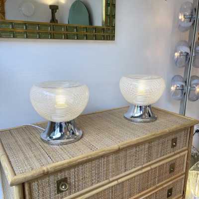 Pair of lamps in striped murano glass and chromed metal by VeArt. Italy 1970 mazzega carlo aldo nason venini vistosi la murrina