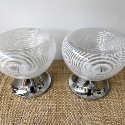 Pair of lamps in striped murano glass and chromed metal by VeArt. Italy 1970 mazzega carlo aldo nason venini vistosi la murrina