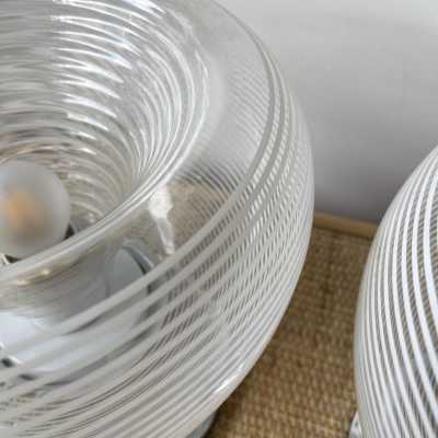 Pair of lamps in striped murano glass and chromed metal by VeArt. Italy 1970 mazzega carlo aldo nason venini vistosi la murrina