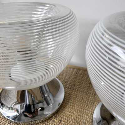 Pair of lamps in striped murano glass and chromed metal by VeArt. Italy 1970 mazzega carlo aldo nason venini vistosi la murrina
