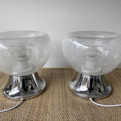 Pair of lamps in striped murano glass and chromed metal by VeArt. Italy 1970 mazzega carlo aldo nason venini vistosi la murrina