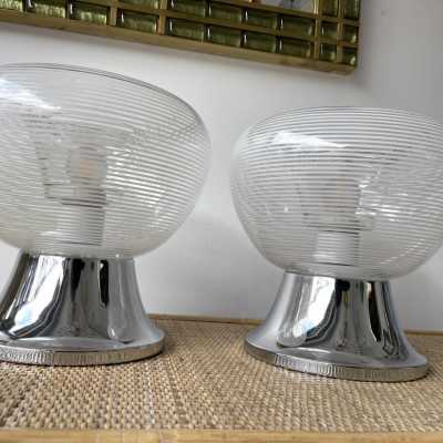 Pair of lamps in striped murano glass and chromed metal by VeArt. Italy 1970 mazzega carlo aldo nason venini vistosi la murrina