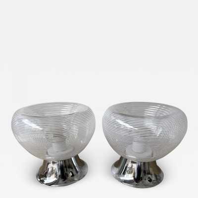Pair of lamps in striped murano glass and chromed metal by VeArt. Italy 1970 mazzega carlo aldo nason venini vistosi la murrina