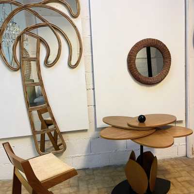 pedestal table flower wood metal italy 1980