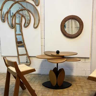 pedestal table flower wood metal italy 1980