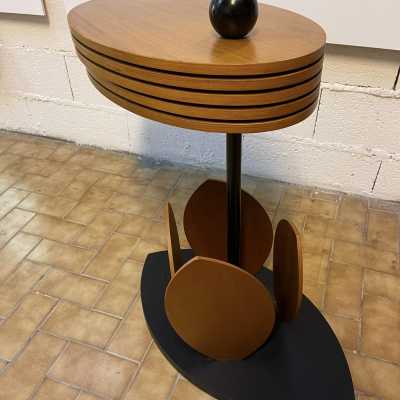 pedestal table flower wood metal italy 1980