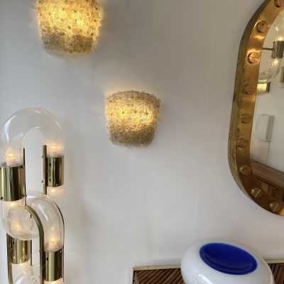 Pair of Murano glass and gold leaf flower sconces by Barovier & Toso. Italy 1970. in the style of Biancardi and Jordan Arte, Longobard, Venini, Vistosi, La Murrina, Aldo Carlo Nason for Mazzega Murano, Toni Zuccheri for Veart, Stilnovo, Joe Colombo, Arteluce, Arredoluce, Lumi, Luci, Rggiani, Sciolari, Werner Pantone, Luigi Colani, Raak, Angelo Lelii sconces lamp lightning chandelier floor mid-century modern italy 1970 1960 1980