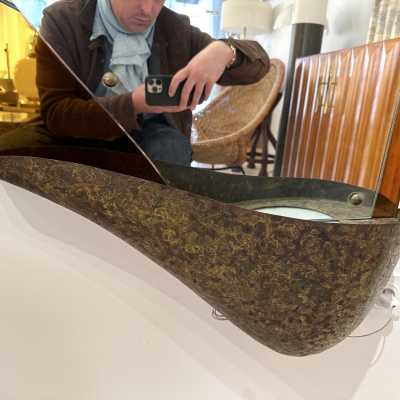 Extra Large Amber Glass Illuminating Mirror by Cristal Art. Italy 1960. in the style of Fontana Arte, Pier Luigi Colli. mid-century modern 1970 metal brass wood 1950