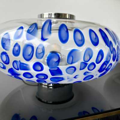Pair of mid-century space age UFO lamps in Murano glass and chromed metal by Esperia. Italy 1970. in the style of Venini, Vistosi, La Murrina, Seguso, Aldo Nason, Poliarte, Carlo Aldo Nason for Mazzega, Stilnovo, Arteluce, Arredoluce, Artemide, Pierre Cardin, Lumi, Luci, Raak, Angelo Lelli Lelii, Francesco Bocola , Superstudio, Enrico Tronconi, Mario Bellini, Harvey Guzzini, Luigi Massoni, Martinelli, Fabio Lenci, Gio Ponti. brass stainless steel floor lamp chandelier pendant lightning mid-century modern