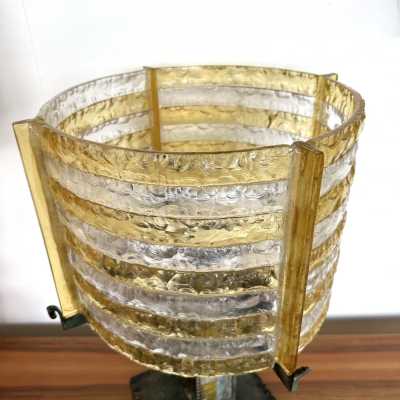 Suspension Lanterne En Verre Jaune épais Soufflé - Fer Forgé Style Brutaliste/moderniste Des Années 60