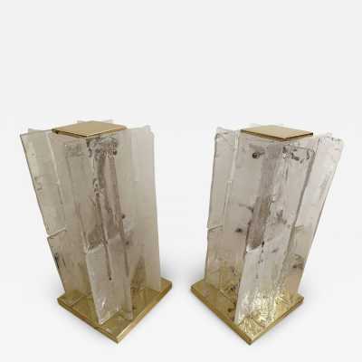 Pair of Murano glass and brass lamps by Mazzega. Italy 1970. design attributed to Carlo Nason. in the style of Venini, Vistosi, La Murrina, Seguso, Aldo Nason, Poliarte, Esperia, Angelo Brotto, Stilnovo, Arteluce, Arredoluce, Artemide, Pierre Cardin, Lumi, Luci, Raak chandelier sconces pendant lightning metal stainless steel mid-century modern space age italy 1960 1970 1980