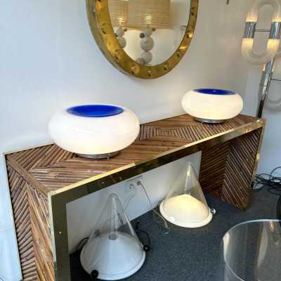 Pair of blue eyes lamps in Murano glass and metal by the editor Murano Due. Italy 1970. in the style of Venini, Vistosi, La Murrina, Seguso, Aldo Carlo Nason, Poliarte, Esperia, Angelo Brotto, Stilnovo, Arteluce, Arredoluce, Mazzega, Pierre Cardin, Lumi, Luci, Raak, Angelo Lelii, Francesco Bocola, Superstudio, Enrico Tronconi, Mario Bellini, Harvey Guzzini, Luigi Massoni, Martinelli, Fabio Lenci, Gio Ponti. floor lamp chandelier sconces pendant lightning mid-century modern space age italy 1960 1970
