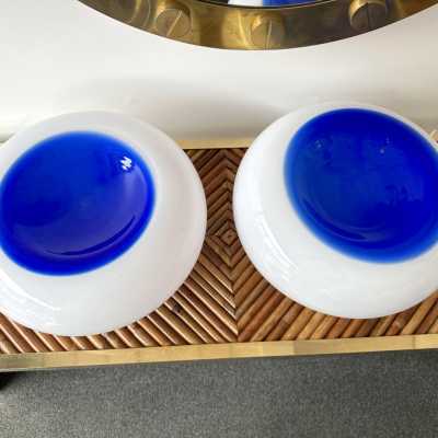 Pair of blue eyes lamps in Murano glass and metal by the editor Murano Due. Italy 1970. in the style of Venini, Vistosi, La Murrina, Seguso, Aldo Carlo Nason, Poliarte, Esperia, Angelo Brotto, Stilnovo, Arteluce, Arredoluce, Mazzega, Pierre Cardin, Lumi, Luci, Raak, Angelo Lelii, Francesco Bocola, Superstudio, Enrico Tronconi, Mario Bellini, Harvey Guzzini, Luigi Massoni, Martinelli, Fabio Lenci, Gio Ponti. floor lamp chandelier sconces pendant lightning mid-century modern space age italy 1960 1970