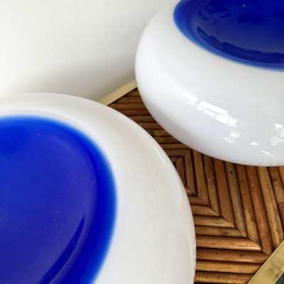 Pair of blue eyes lamps in Murano glass and metal by the editor Murano Due. Italy 1970. in the style of Venini, Vistosi, La Murrina, Seguso, Aldo Carlo Nason, Poliarte, Esperia, Angelo Brotto, Stilnovo, Arteluce, Arredoluce, Mazzega, Pierre Cardin, Lumi, Luci, Raak, Angelo Lelii, Francesco Bocola, Superstudio, Enrico Tronconi, Mario Bellini, Harvey Guzzini, Luigi Massoni, Martinelli, Fabio Lenci, Gio Ponti. floor lamp chandelier sconces pendant lightning mid-century modern space age italy 1960 1970