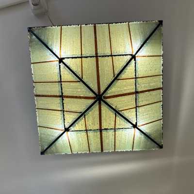 Pair of Pyramid ceiling or pendant lamp in hammered glass, metal and brass by Poliarte. Italy 1970. in the style of Biancardi and Jordan Arte, Longobard, Venini, Vistosi, La Murrina, Aldo Carlo Nason for Mazzega Murano, Toni Zuccheri for VeArt, Stilnovo, Joe Colombo, Arteluce, Arredoluce, Lumi, Luci, Rggiani, Sciolari. mid-century modern space chandelier ceiling pendant lightning flush mount
