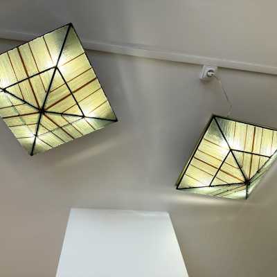Pair of Pyramid ceiling or pendant lamp in hammered glass, metal and brass by Poliarte. Italy 1970. in the style of Biancardi and Jordan Arte, Longobard, Venini, Vistosi, La Murrina, Aldo Carlo Nason for Mazzega Murano, Toni Zuccheri for VeArt, Stilnovo, Joe Colombo, Arteluce, Arredoluce, Lumi, Luci, Rggiani, Sciolari. mid-century modern space chandelier ceiling pendant lightning flush mount