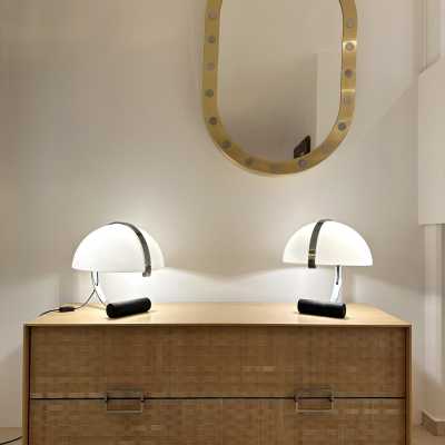 Pair of lamps in chromed metal and white methacrylate by Stilnovo for Artimeta. Italy 1970 in the style of Stilnovo, Joe Colombo, Arteluce, Arredoluce, Lumi, Luci, Rggiani, Sciolari, Werner Pantone, Luigi Colani, Raak, Angelo Lelii, Angelo Brotto, Esperia, Francesco Bocola, Superstudio, Enrico Tronconi, Mario Bellini, Harvey Guzzini, Luigi Massoni, Martinelli, Pierre Cardin, Fabio Lenci, Gio Ponti. chandelier sconces pendant lightning brass stainless steel wood mid-century modern space age 1960 1970 1980