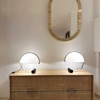 Pair of lamps in chromed metal and white methacrylate by Stilnovo for Artimeta. Italy 1970 in the style of Stilnovo, Joe Colombo, Arteluce, Arredoluce, Lumi, Luci, Rggiani, Sciolari, Werner Pantone, Luigi Colani, Raak, Angelo Lelii, Angelo Brotto, Esperia, Francesco Bocola, Superstudio, Enrico Tronconi, Mario Bellini, Harvey Guzzini, Luigi Massoni, Martinelli, Pierre Cardin, Fabio Lenci, Gio Ponti. chandelier sconces pendant lightning brass stainless steel wood mid-century modern space age 1960 1970 1980